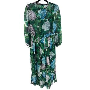 ePretty Floral Hydrangea Maxi Dress Womens Size S Long Sleeve Sheer Boho